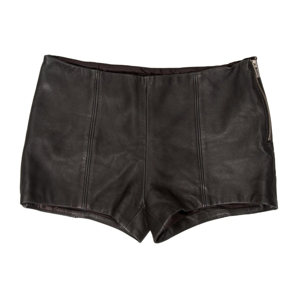 Veda Leather Mini Shorts Dark Green/Black XS